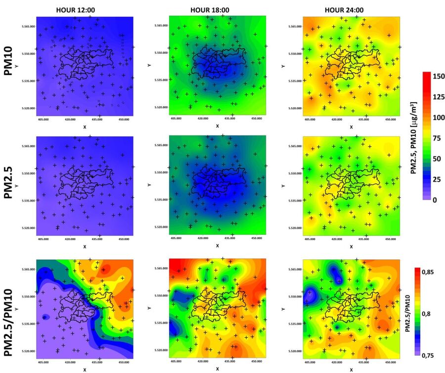 Standaryzowany model GWR pyłów PM10 i PM2 5 (wraz z ich stosunkiem) napływających do Krakowa (bazujący na analizie czynników meteorologiczny i topografii terenu