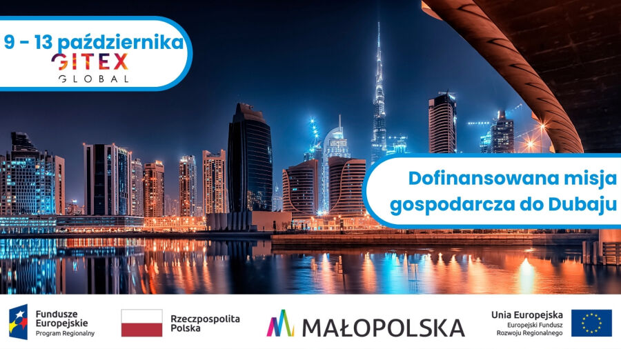 Nocna panorama Dubaju, ale nie tylko, bo wkomponowano w nią opis działania.