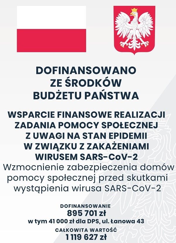 Wsparcie finansowe realizacji zadania pomocy społecznej z uwagi na stan epidemii w związku z zakażeniem wirusem SARS-CoV-2.