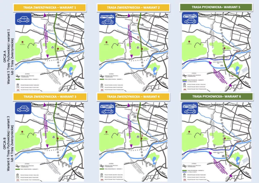 Trasa Pychowicka i Zwierzyniecka - plany przebiegu wariantów