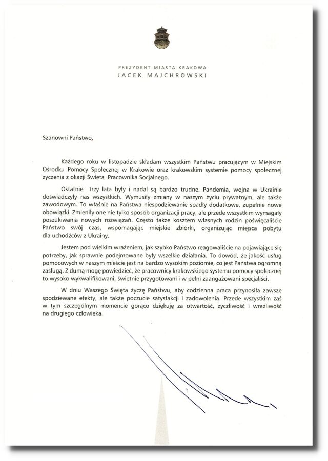 Życzenia Prezydenta Miasta Krakowa
