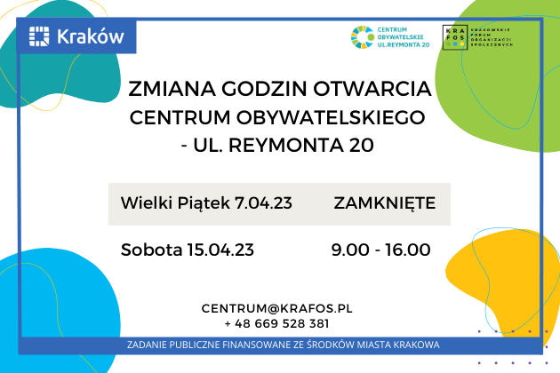 Zmiana godzin pracy Centrum Obywatelskiego – ul. Reymonta 20