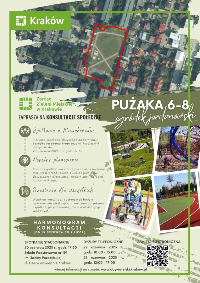 
Weź udział w konsultacjach społecznych dotyczących modernizacji ogródka jordanowskiego przy ul. Pużaka 6-8. Spotkanie w tej sprawie odbędzie się 20 czerwca o godz. 17.30 w Szkole Podstawowej nr 119.