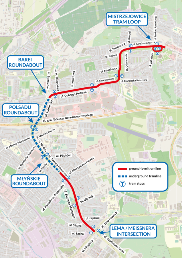Lokalizacja przystanków tramwajowych