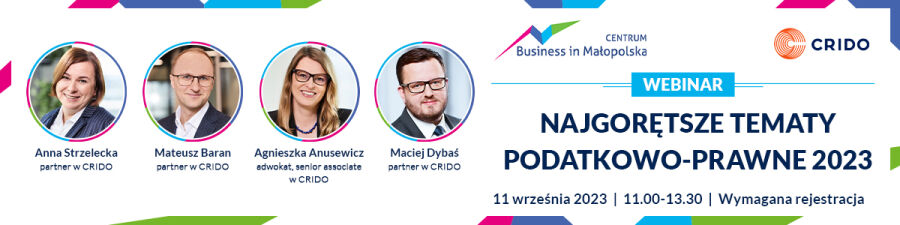 Baner do webinaru o najgorętszych tematach podatkowych i prawnych w roku 2023