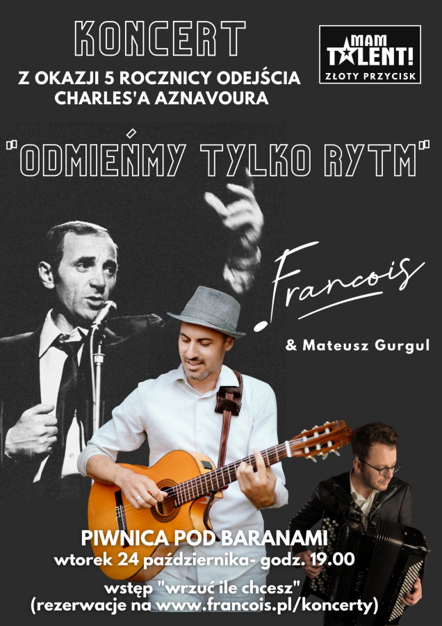 Plakat koncertu Francois - ku pamięci wybitnego piosenkarza Charles'a Aznavoura