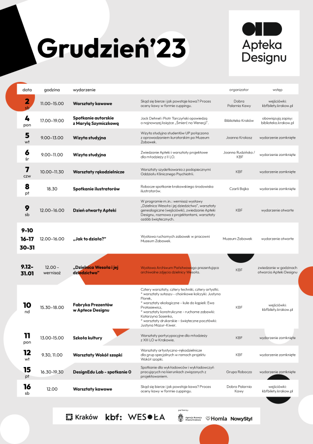 harmonogram grudzień apteka designu
