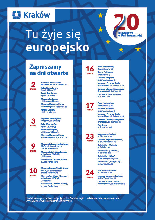 grafika przedstawia plakat z harmonogramem dni otwartych
