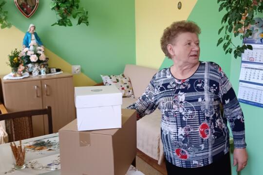 Kobieta stojąca w pokoju mieszkalnym obok świąteczne z żywnością
