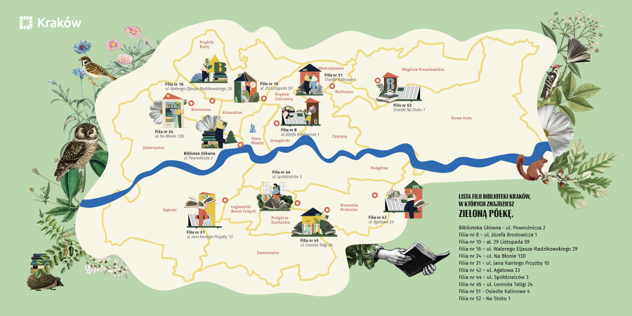 mapa biblioteka zielona półka