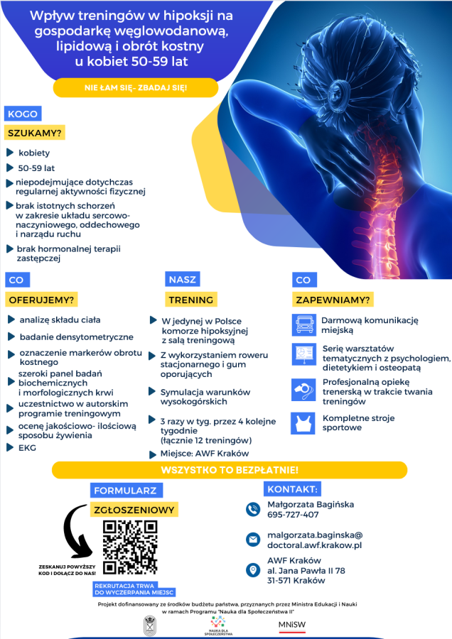 Wpływ treningów w hipoksji na gospodarkę węglowodanową, lipidową i obrót kostny u kobiet 50–59 lat