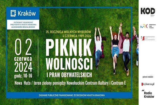 Grafika przedstawia zaproszenie do udziału w Pikniku Święta Wolności i Praw Obywatelskich