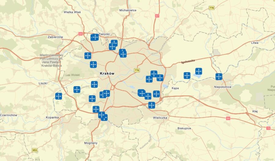 mapa lokalizacji worków z piaskiem