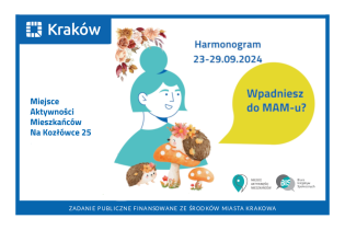 Harmonogram wydarzeń Miejsca Aktywności Mieszkańców Na Kozłówce 25 od 23 do 29 września 2024 r.. Fot. Obywatelski Kraków