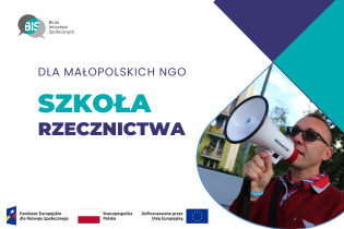 Grafika przedstawia zaproszenie do wzięcia udziału w rekrutacji do projektu Szkoła Rzecznictwa