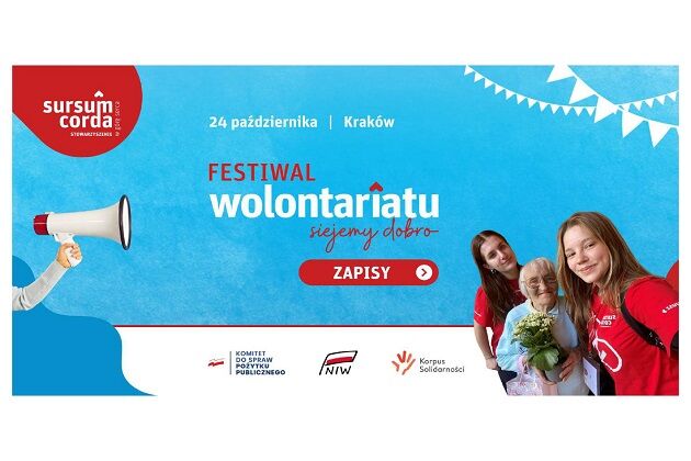 Grafika przedstawia zaproszenie do zapisów na bezpłatny Festiwal Wolontariatu - Siejemy dobro