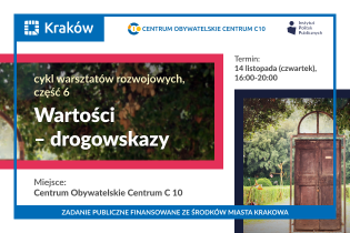 Grafika przedstawia zaproszenie na bezpłatne warsztaty pod nazwą Wartości – drogowskazy