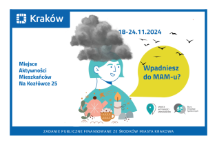 Harmonogram wydarzeń Miejsca Aktywności Mieszkańców Na Kozłówce 25 od 18 do 24 listopada 2024 r.. Fot. Obywatelski Kraków