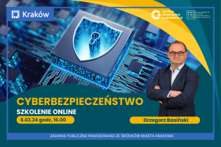 Na zdjęciu znajduje się zdjęcie mężczyzny, w tle elementy wnętrza komputera, w dolnej części znajduje się napis informujący o szkoleniu.