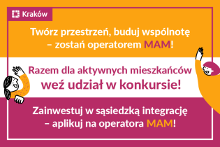 Grafika przedstawia zaproszenie do złożenia oferty w konkursie pod nazwą Miejsce Aktywności Mieszkańców Dębniki