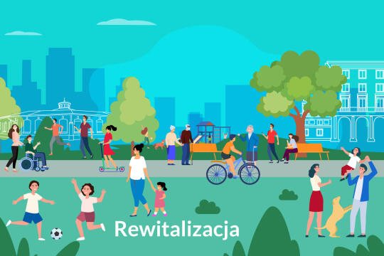 grafika wektorowa obrazująca rewitalizację w Krakowie