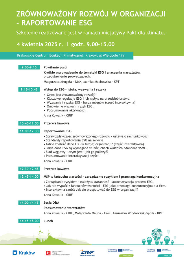 Pakt dla klimatu - szkolenie agenda