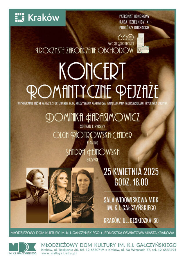 Młodzieżowy Dom Kultury im. K.I. Gałczyńskiego zaprasza na koncert pt. „Romantyczne pejzaże”.