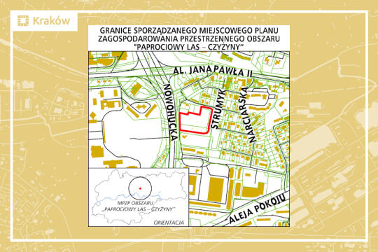 Granice projektu miejscowego planu zagospodarowania przestrzennego obszaru „Paprociowy Las - Czyżyny”