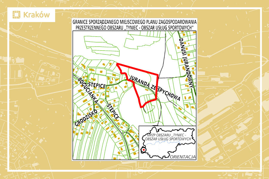 Granice projektu miejscowego planu zagospodarowania przestrzennego obszaru „Tyniec – obszar usług sportowych”