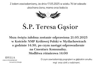 Pogrzeb Pani Teresy Gąsior byłej Dyrektor SP Nr 50