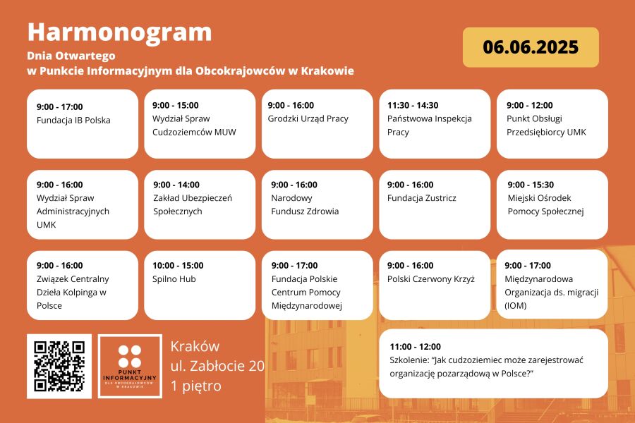 Harmonogram Dnia Otwartego Punktu informacyjnego dla Przedsiębiorców 
