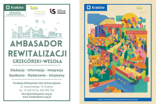 Banner przedstawiający plakaty Ambasadorów rewitalizacji dla podobszarów rewitalizacji Grzegórzki-Wesoła i "stara" Nowa Huta