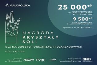 Grafika przedstawia zaproszenie do składania wniosków do konkursu Kryształy Soli