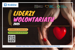 plakat informujący o konkursie Liderzy wolontariatu, który organizuje Centrum Obywatelskie Reymonta 20. Fot. Centrum Obywatelskie - Reymonta 20