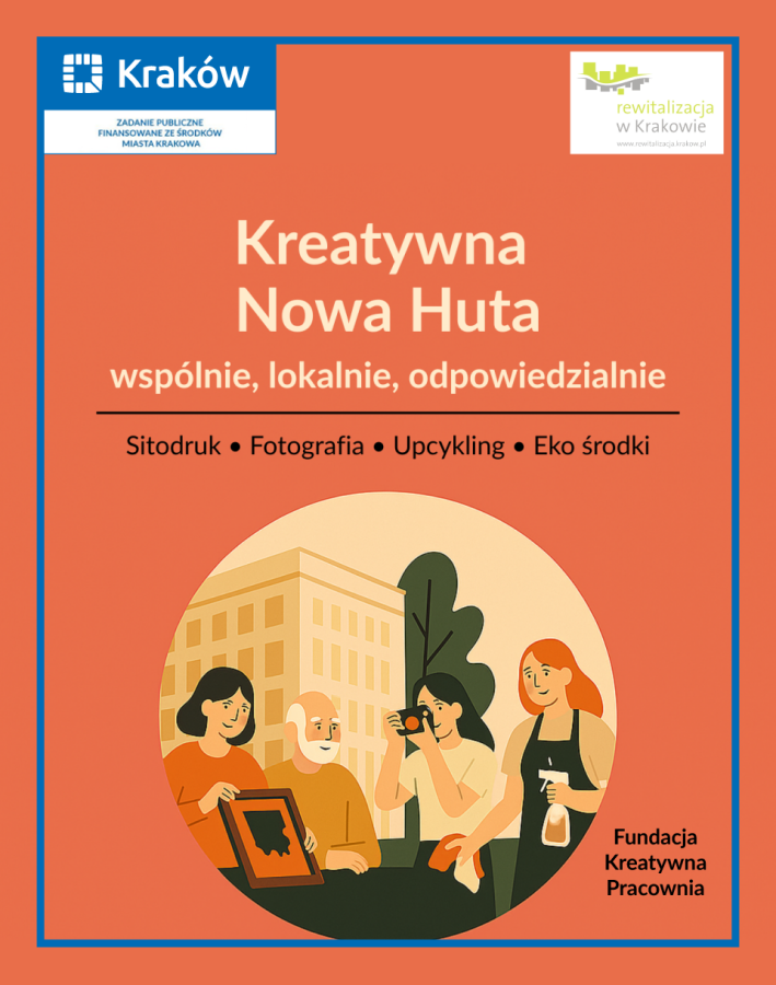Plakat promujący wakacyjne warsztaty organizowane przez Fundację Kreatywna Pracownia