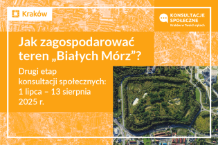 Grafika przedstawia zapowiedź drugiego etapu konsultacji społecznych pod nazwą Jak zagospodarować teren "Białych Mórz"