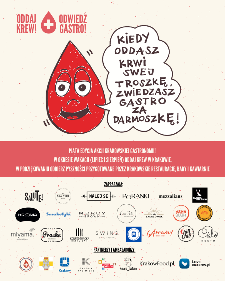 Oddaj krew - odwiedź gastro plakat