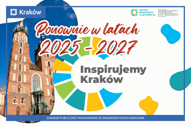 na grafice widzimy Kościół Mariacki oraz informacje o ponownym działaniu Centrum Obywatelskim w latach 2025-2027