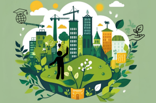 Grafika promuje ekologiczną inicjatywę „Kraków Eko – Zielone Granty”. Na ilustracji zielone miasto z roślinnością, budynkami, dźwigami i sylwetką człowieka. W tle loga Krakowa i InPost Green City. Kol