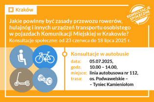 Weź udział w ankiecie - Zasady przewozu rowerów, hulajnóg i innych urządzeń transportu osobistego w krakowskiej komunikacji miejskiej