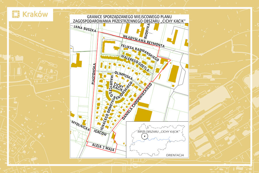 Granice projektu miejscowego planu zagospodarowania przestrzennego obszaru „Cichy Kącik”