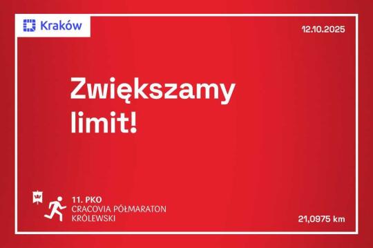 11. PKO Cracovia Półmaraton Królewski: zwiększenie limitu uczestników