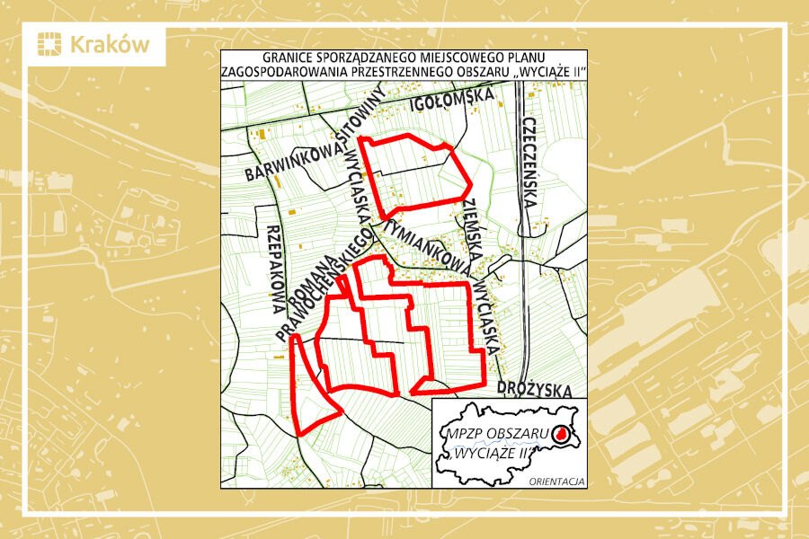 Granice projektu miejscowego planu zagospodarowania przestrzennego obszaru „Wyciąże II”