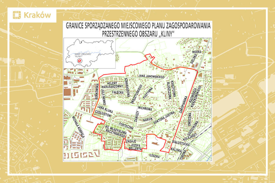 Granice projektu miejscowego planu zagospodarowania przestrzennego obszaru „Kliny"
