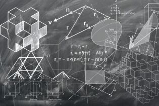 Grafika przedstawia figury geometryczne oraz równania matematyczne