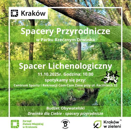 Spacer z porostami w parku rzecznym Drwinka