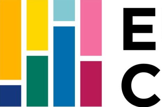 Logotyp Stowarzyszenia Eurocities. Kwadrat złożony z pionowych kolorowych prostokątów oraz napis kapitalikami EUROCITIES