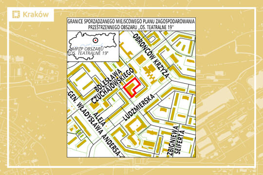 Granice projektu miejscowego planu zagospodarowania przestrzennego obszaru „Os. Teatralne 19”