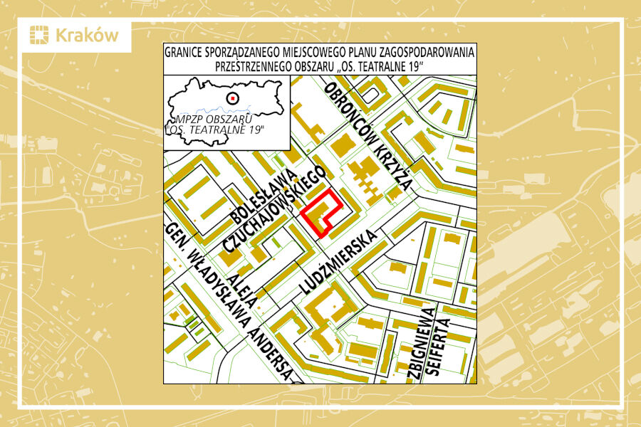 Granice projektu miejscowego planu zagospodarowania przestrzennego obszaru „Os. Teatralne 19”