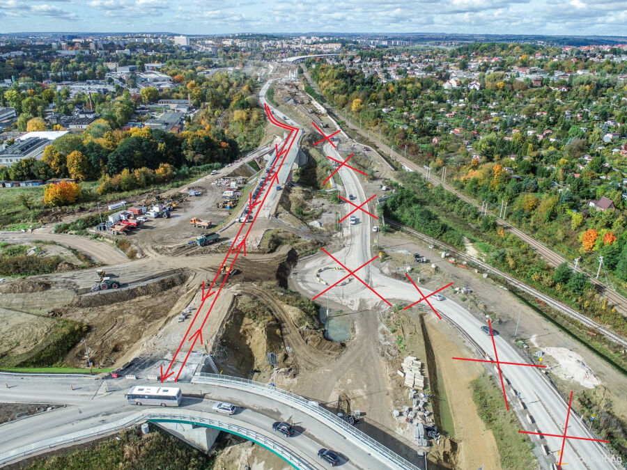 Zmiany przy węźle Grębałów.